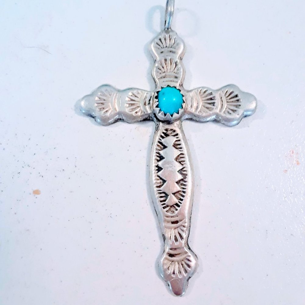Sterling Silver & Turquoise Cross Pendant